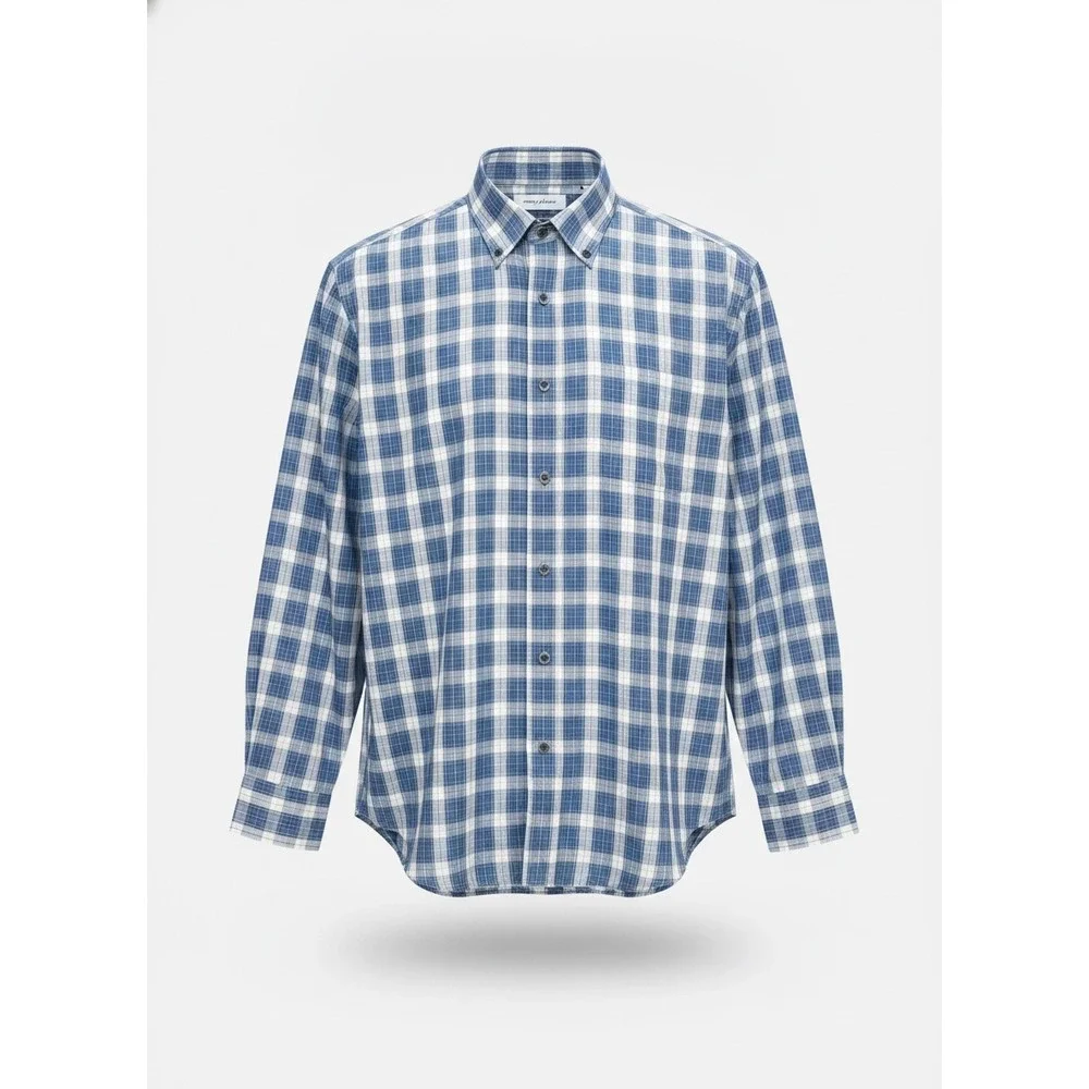 Tommy Bahama Mens Blue White Plaid Cotton Silk Blend Button Down Shirt M